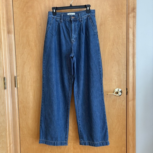 Madewell Trouser Jeans Womens 27 Blue Medium Wash Pleated Denim Wide Leg - Picture 1 of 11